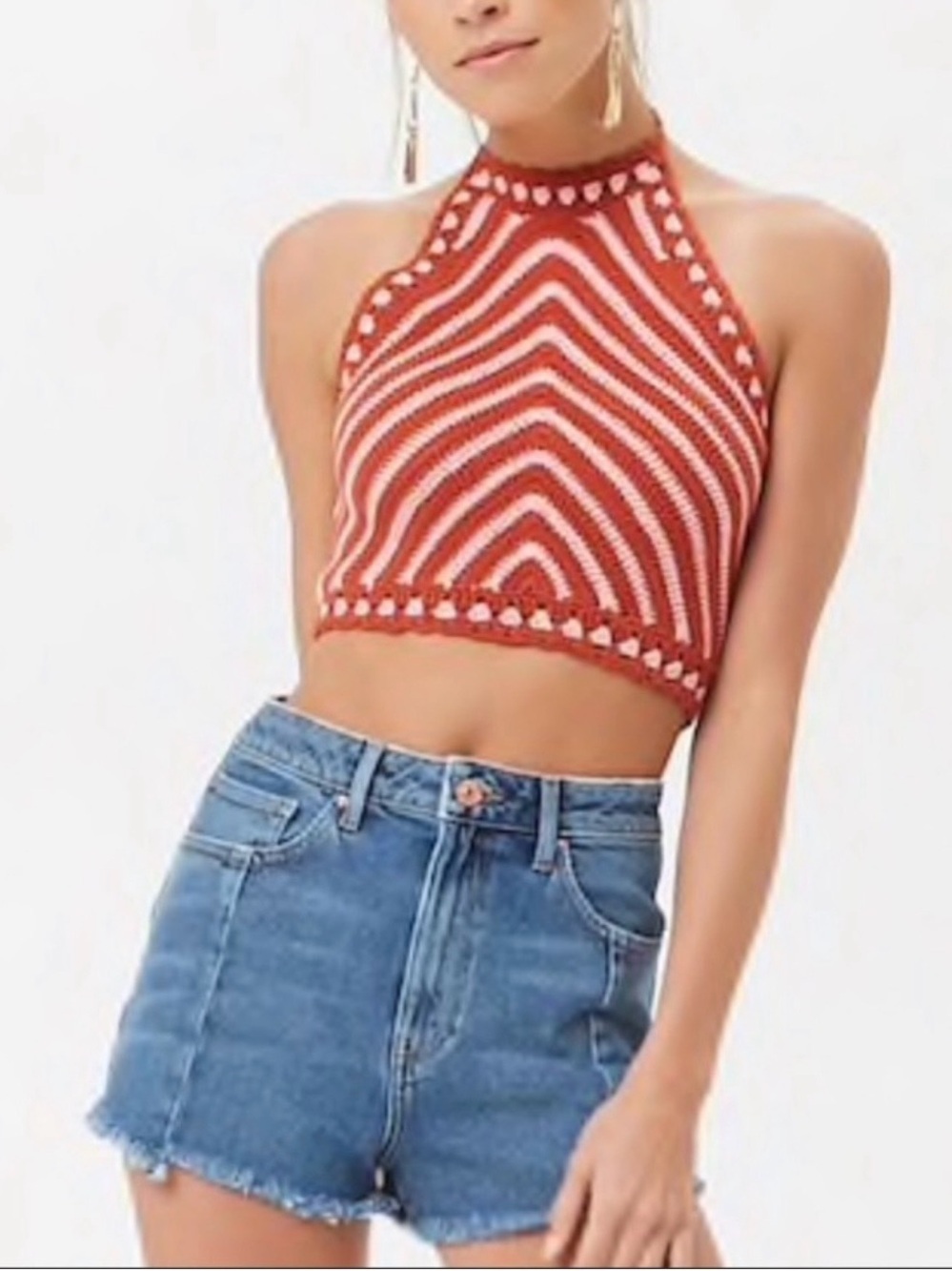⚡️NWOT Crochet Striped Halter Crop Top